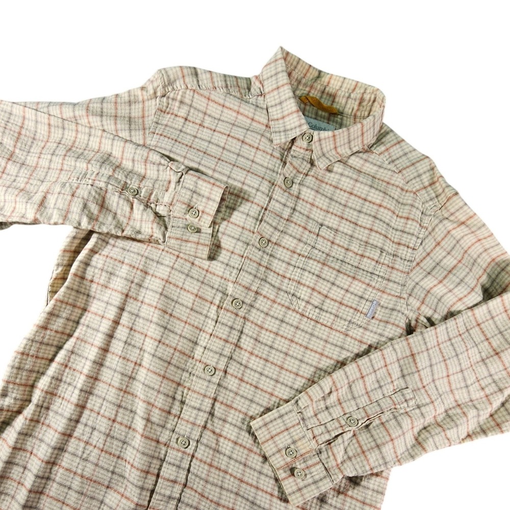 Columbia Men's Long Sleeve Plaid Button Up Shirt‎ Size M Tan Orange AM8053